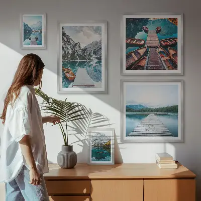 Set de tablouri decorative pentru perete peisaje montane cu căi acvatice
