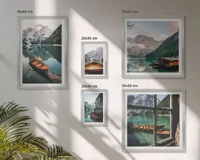 Set tablouri decorative pentru perete cu peisaje montane, lacuri și bărci