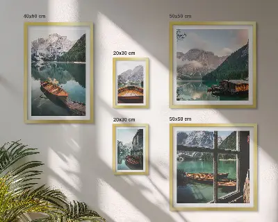 Set tablouri decorative pentru perete cu peisaje montane, lacuri și bărci