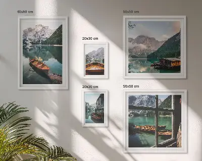 Set tablouri decorative pentru perete cu peisaje montane, lacuri și bărci