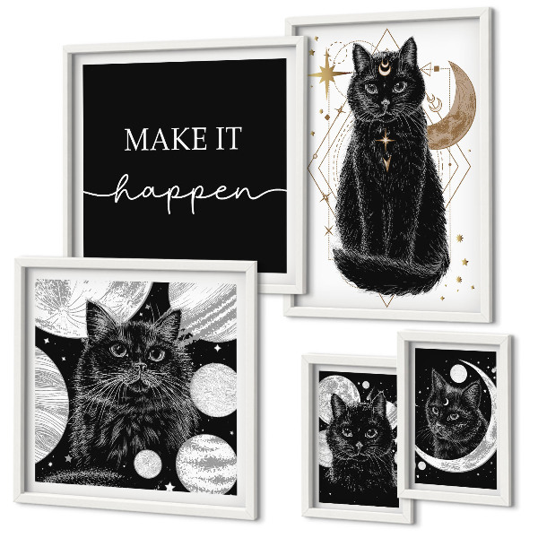 Decorațiune de perete set tablouri Spațiul boho al pisicilor negre