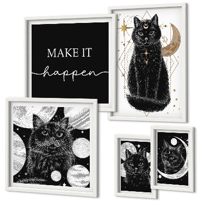 Decorațiune de perete set tablouri Spațiul boho al pisicilor negre