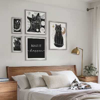 Decorațiune de perete set tablouri Spațiul boho al pisicilor negre
