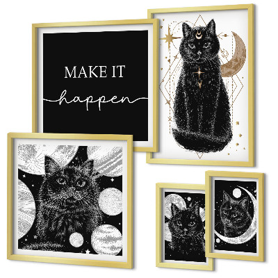 Decorațiune de perete set tablouri Spațiul boho al pisicilor negre