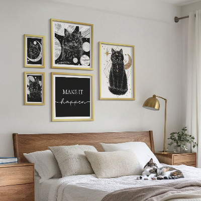 Decorațiune de perete set tablouri Spațiul boho al pisicilor negre