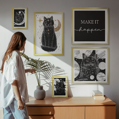 Decorațiune de perete set tablouri Spațiul boho al pisicilor negre