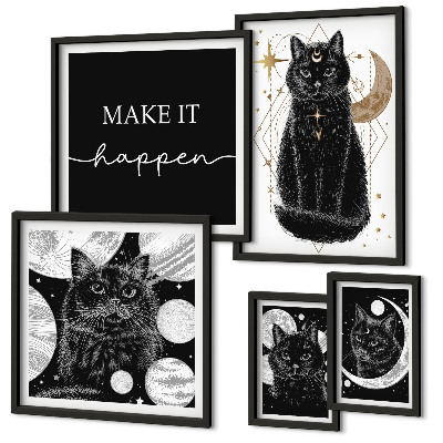 Decorațiune de perete set tablouri Spațiul boho al pisicilor negre