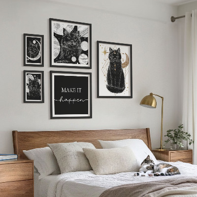 Decorațiune de perete set tablouri Spațiul boho al pisicilor negre