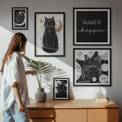Decorațiune de perete set tablouri Spațiul boho al pisicilor negre