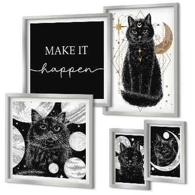 Decorațiune de perete set tablouri Spațiul boho al pisicilor negre