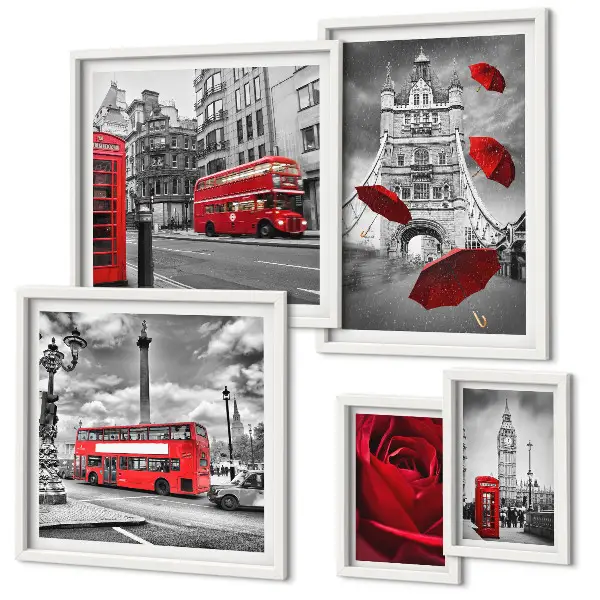 Set de tablouri decorative pentru perete cu motive londoneze și accente roșii
