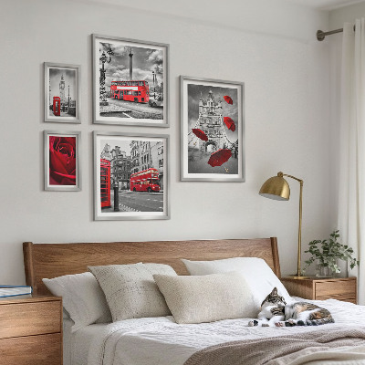 Decorațiune de perete set tablouri Motive londoneze cu accente roșii