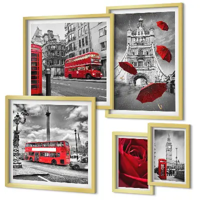 Set de tablouri decorative pentru perete cu motive londoneze și accente roșii