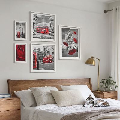 Decorațiune de perete set tablouri Motive londoneze cu accente roșii