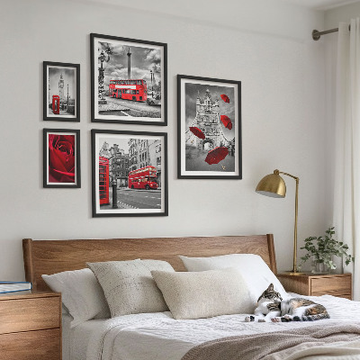 Decorațiune de perete set tablouri Motive londoneze cu accente roșii