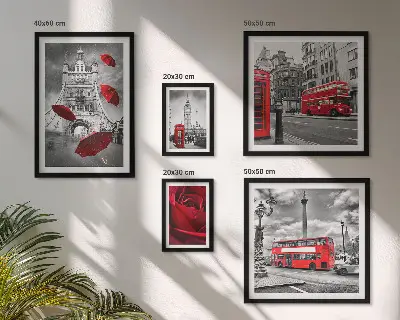Set de tablouri decorative pentru perete cu motive londoneze și accente roșii