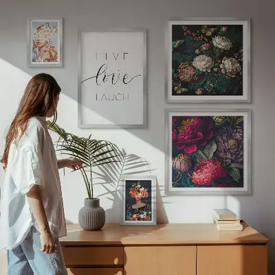 Set tablouri decorative de perete cu sloganuri motivaționale florale