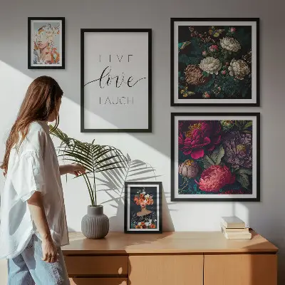 Set tablouri decorative de perete cu sloganuri motivaționale florale
