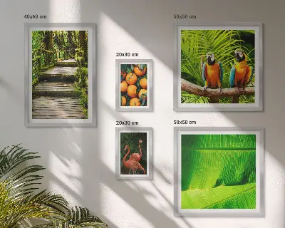 Tablou poliptic înrămat cu motive tropicale și fructe naturale
