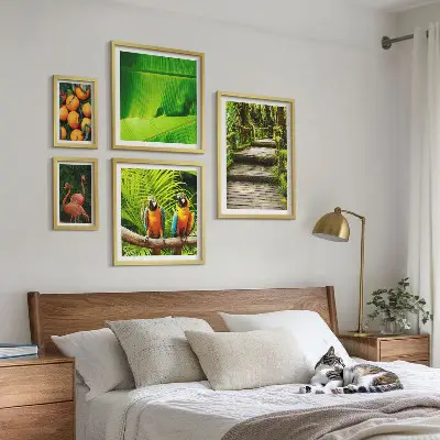 Tablou poliptic înrămat cu motive tropicale și fructe naturale