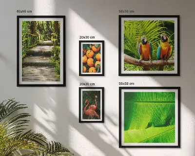 Tablou poliptic înrămat cu motive tropicale și fructe naturale