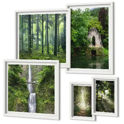 Set tablouri decorative de perete cu peisaje naturale de păduri verzi și cascade