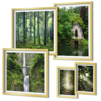 Set tablouri decorative de perete cu peisaje naturale de păduri verzi și cascade