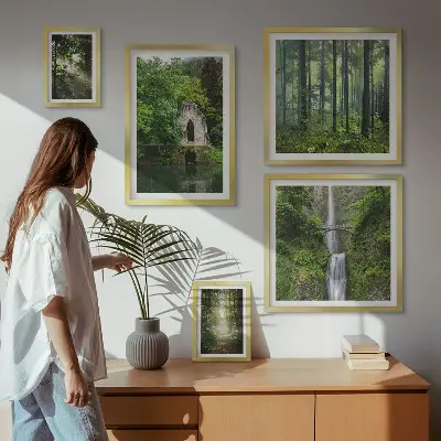 Set tablouri decorative de perete cu peisaje naturale de păduri verzi și cascade