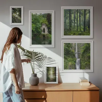 Set tablouri decorative de perete cu peisaje naturale de păduri verzi și cascade