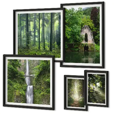Set tablouri decorative de perete cu peisaje naturale de păduri verzi și cascade