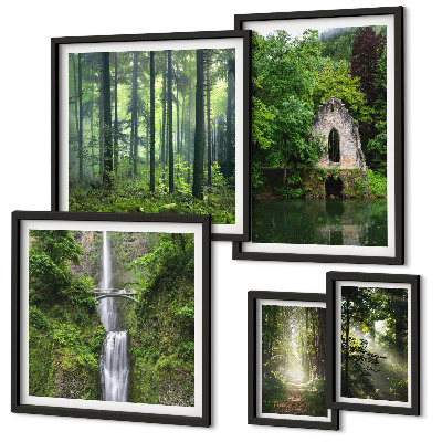 Decorațiune de perete set tablouri Păduri verzi, cascade, natură