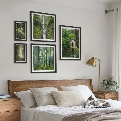 Set tablouri decorative de perete cu peisaje naturale de păduri verzi și cascade