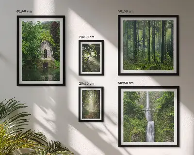 Set tablouri decorative de perete cu peisaje naturale de păduri verzi și cascade