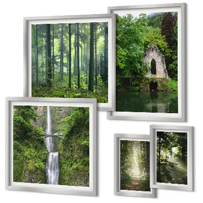 Set tablouri decorative de perete cu peisaje naturale de păduri verzi și cascade