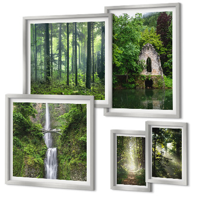 Decorațiune de perete set tablouri Păduri verzi, cascade, natură