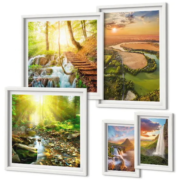 Set de tablouri decorative pentru perete cu peisaje de cascade și văi