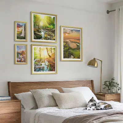 Set de tablouri decorative pentru perete cu peisaje de cascade și văi