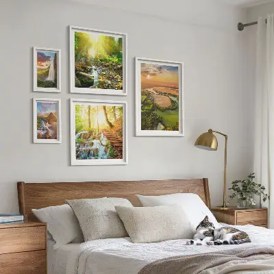 Set de tablouri decorative pentru perete cu peisaje de cascade și văi
