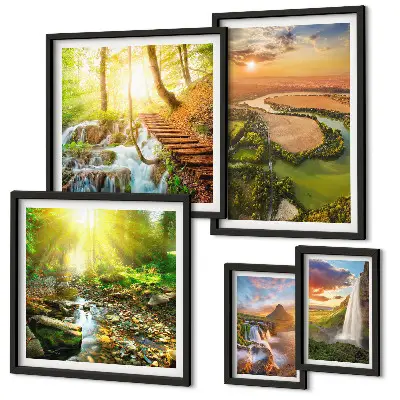 Set de tablouri decorative pentru perete cu peisaje de cascade și văi