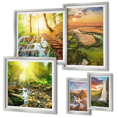Set de tablouri decorative pentru perete cu peisaje de cascade și văi