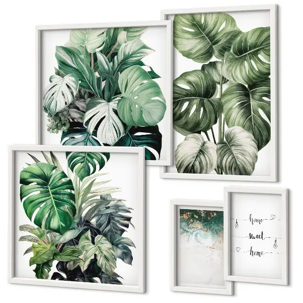 Tablou triptic înrămat cu imprimeu inspirații moderne din plante