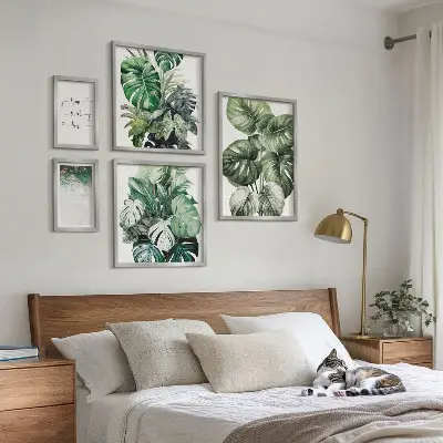 Tablou triptic înrămat cu imprimeu inspirații moderne din plante