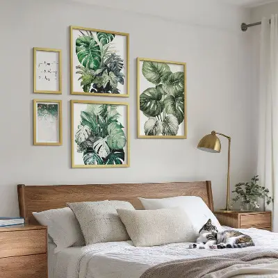Tablou triptic înrămat cu imprimeu inspirații moderne din plante