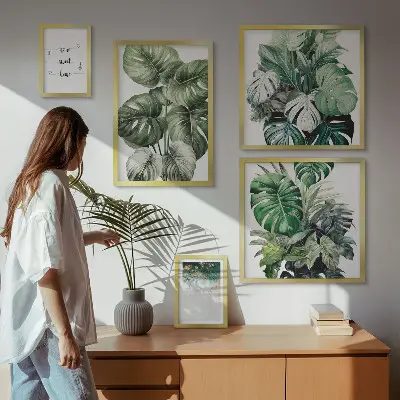 Tablou triptic înrămat cu imprimeu inspirații moderne din plante