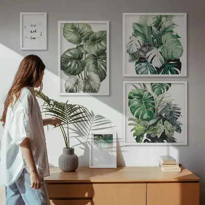 Tablou triptic înrămat cu imprimeu inspirații moderne din plante
