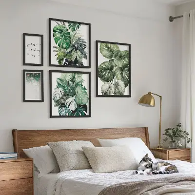 Tablou triptic înrămat cu imprimeu inspirații moderne din plante