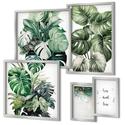 Tablou triptic înrămat cu imprimeu inspirații moderne din plante
