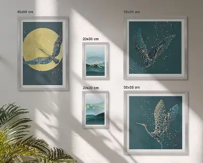 Set de tablouri decorative pentru perete peisaj cu păsări sub cerul nopții