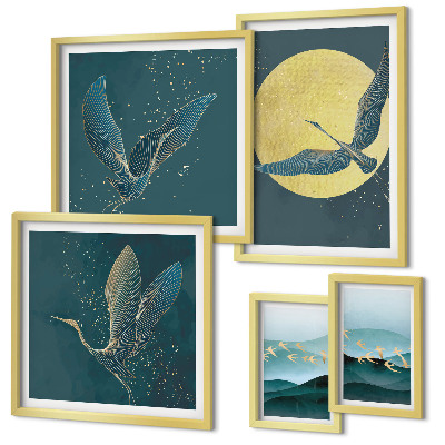 Decorațiune de perete set tablouri Peisaje păsări cerul nopții