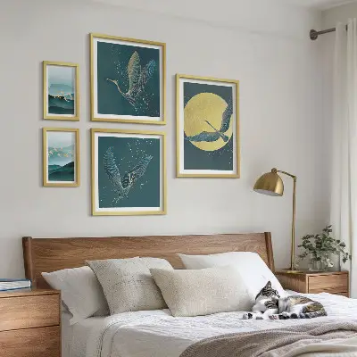 Set de tablouri decorative pentru perete peisaj cu păsări sub cerul nopții